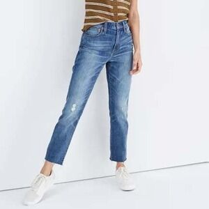 Madewell The High Rise‎ Slim Crop Boyjean Dover Wash Distressed Raw Hem Sz 27